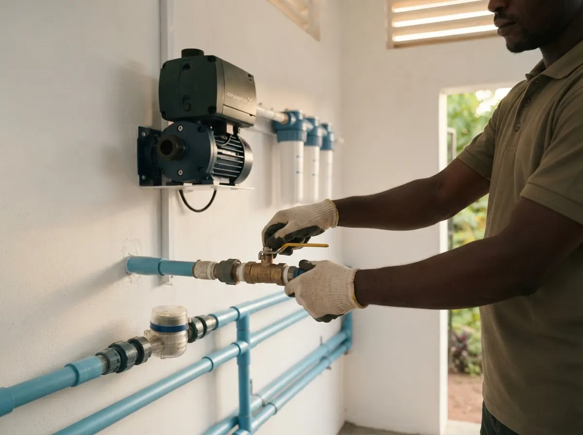 Adjusting a valve on the irrigation network, in the utility room with its pump and filters