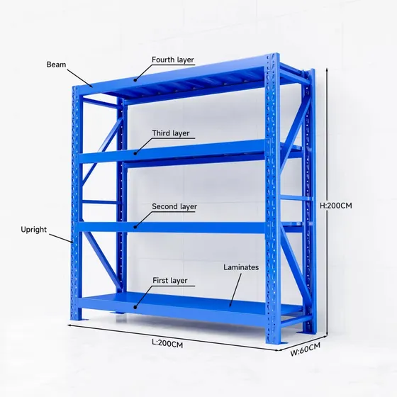 Four-tier steel shelving