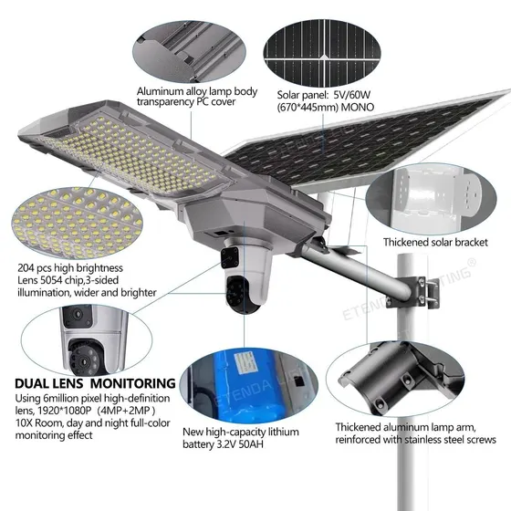 60 W solar street light with camera
